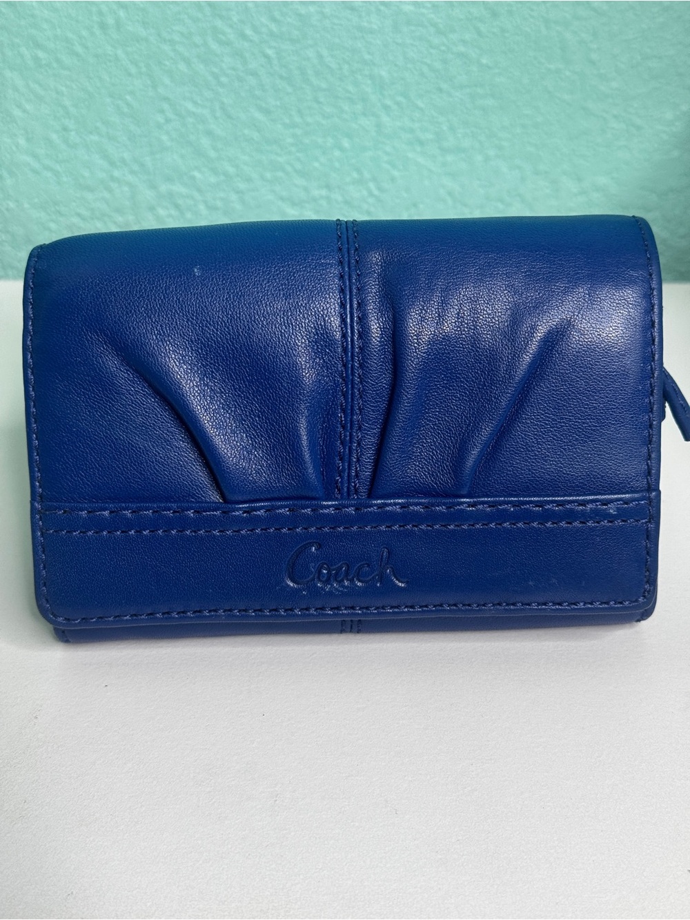 Coach Women's Blue Leather Compact Wallet - Picture 2 of 12